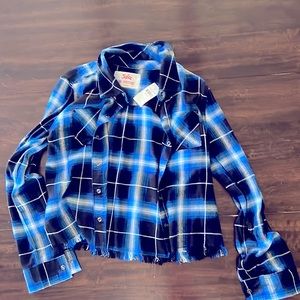 Girls Justice cropped plaid button up size 10